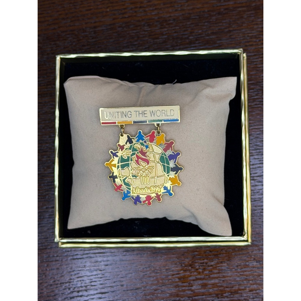 Vintage Atlanta 1996 Olympic Games Uniting The World 100th Anniversary Pin Boxed